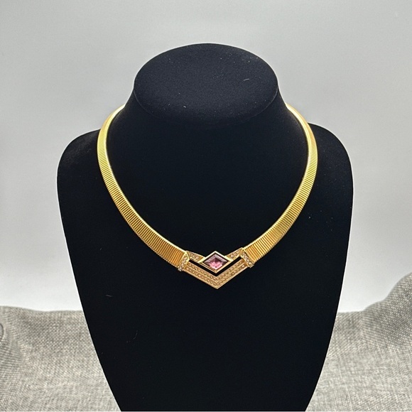 1980s Vintage Dior V-shaped rhinestones Necklace. - Picture 1 of 8
